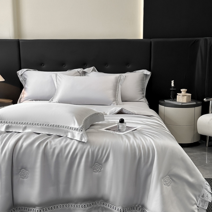 91家纺网 家纺一手货源 找家纺 安妮家居 2025新款莱赛尔天丝CoCo小香夏被子被芯夏凉被空调被 冰川灰