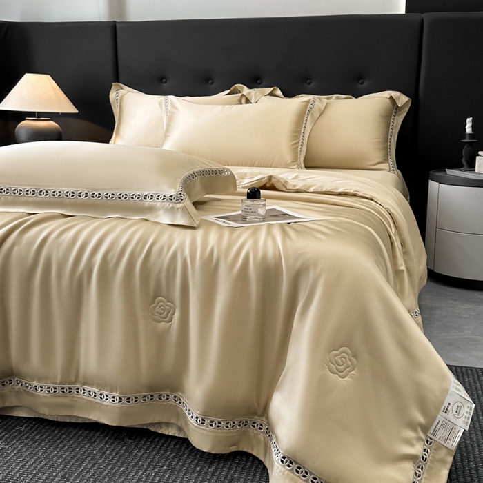 91家纺网 家纺一手货源 找家纺 安妮家居 2025新款莱赛尔天丝CoCo小香夏被子被芯夏凉被空调被 大麦色