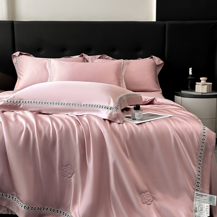 91家纺网 家纺一手货源 找家纺 安妮家居 2025新款莱赛尔天丝CoCo小香夏被子被芯夏凉被空调被 美豆沙