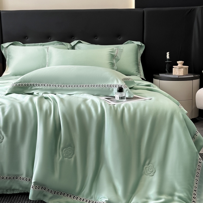 91家纺网 家纺一手货源 找家纺 安妮家居 2025新款莱赛尔天丝CoCo小香夏被子被芯夏凉被空调被 莫迪兰绿