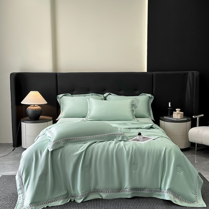 91家纺网 家纺一手货源 找家纺 安妮家居 2025新款莱赛尔天丝CoCo小香夏被子被芯夏凉被空调被 莫迪兰绿