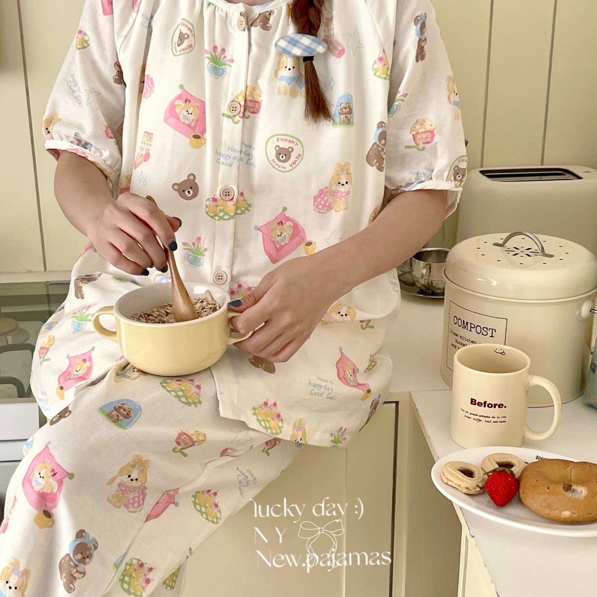 91家纺网 家纺一手货源 找家纺 （总）纽约生活 有氧纱韩系家居服圆领短袖长裤自带胸垫套装