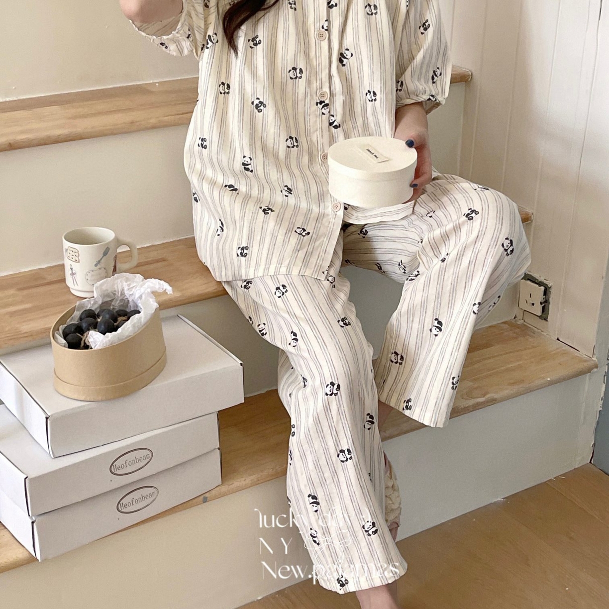 91家纺网 家纺一手货源 找家纺 （总）纽约生活 有氧纱韩系家居服圆领短袖长裤自带胸垫套装