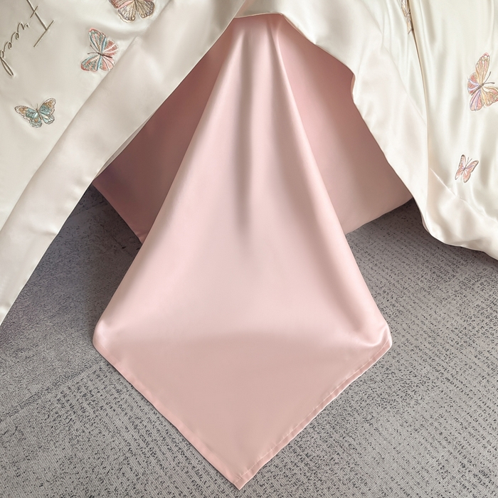 91家纺网 家纺一手货源 找家纺 安妮2025珠光蝶影3M天丝四件套 白拼粉