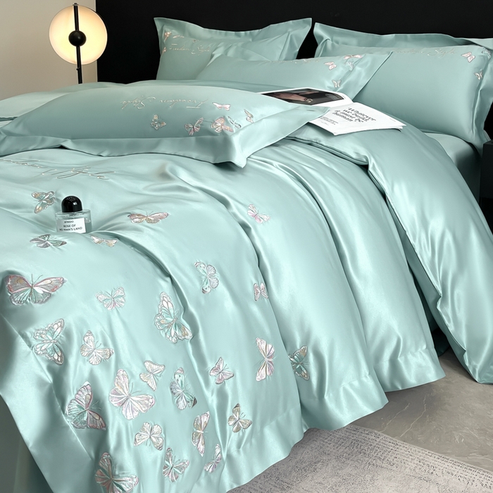 安妮2025珠光蝶影3M天丝四件套 湖蓝