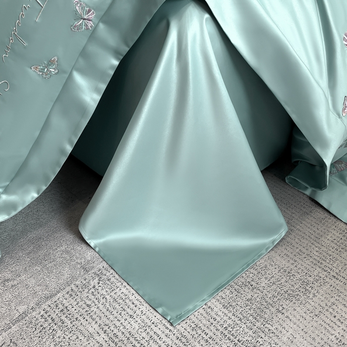 91家纺网 家纺一手货源 找家纺 安妮2025珠光蝶影3M天丝四件套 湖蓝