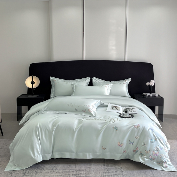 91家纺网 家纺一手货源 找家纺 安妮2025珠光蝶影3M天丝四件套 冰蓝