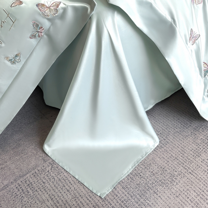 91家纺网 家纺一手货源 找家纺 安妮2025珠光蝶影3M天丝四件套 冰蓝