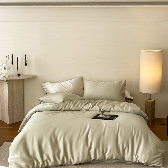 91家纺网 家纺一手货源 找家纺 （总）2025新款A类奥地利进口60支兰精天丝莱赛尔轻奢纯色双拼四件套