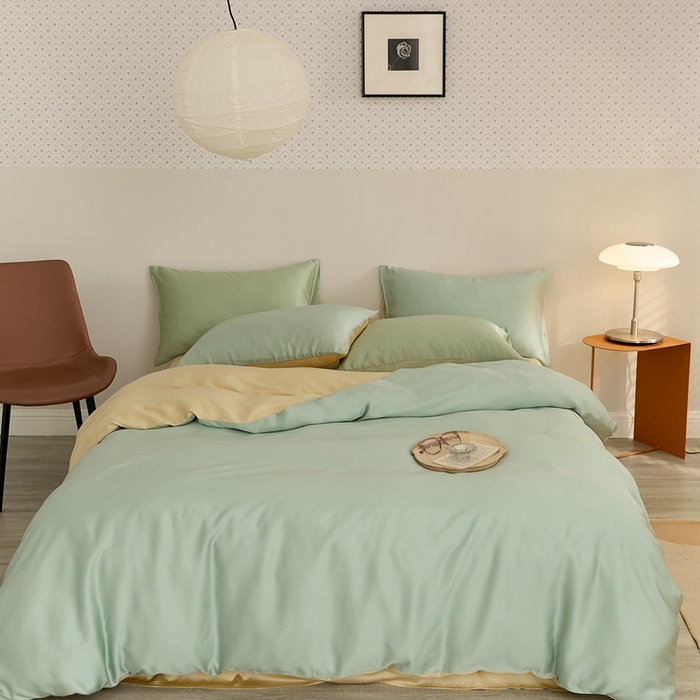 91家纺网 家纺一手货源 找家纺 （总）2025新款A类奥地利进口60支兰精天丝莱赛尔轻奢纯色双拼四件套