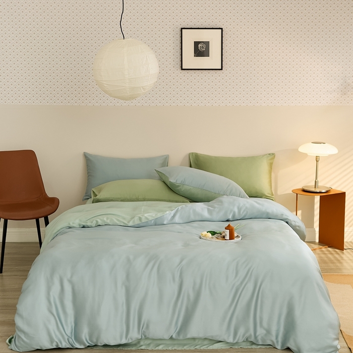 91家纺网 家纺一手货源 找家纺 （总）2025新款A类奥地利进口60支兰精天丝莱赛尔轻奢纯色双拼四件套