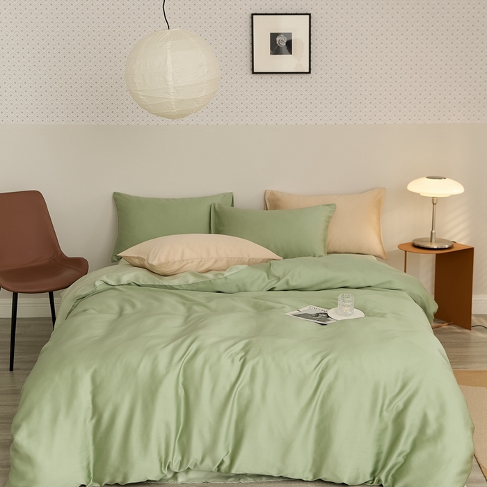 91家纺网 家纺一手货源 找家纺 （总）2025新款A类奥地利进口60支兰精天丝莱赛尔轻奢纯色双拼四件套