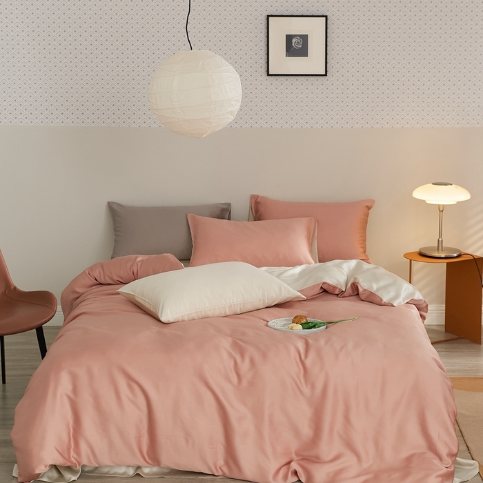 91家纺网 家纺一手货源 找家纺 （总）2025新款A类奥地利进口60支兰精天丝莱赛尔轻奢纯色双拼四件套