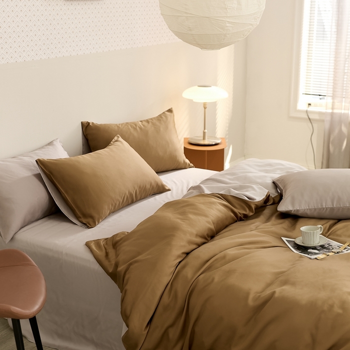 91家纺网 家纺一手货源 找家纺 （总）2025新款A类奥地利进口60支兰精天丝莱赛尔轻奢纯色双拼四件套