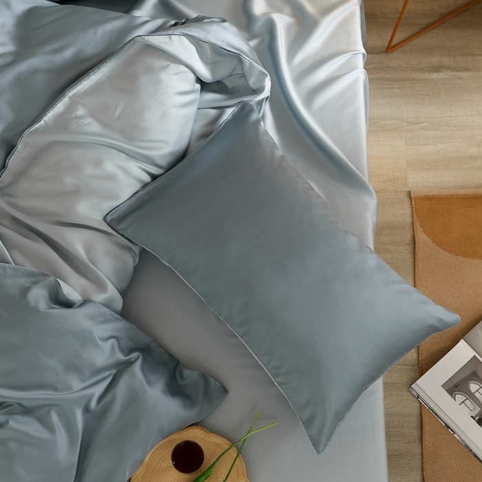 91家纺网 家纺一手货源 找家纺 2025新款A类奥地利进口60支兰精天丝莱赛尔轻奢纯色双拼四件套 灰蓝色-冰川灰