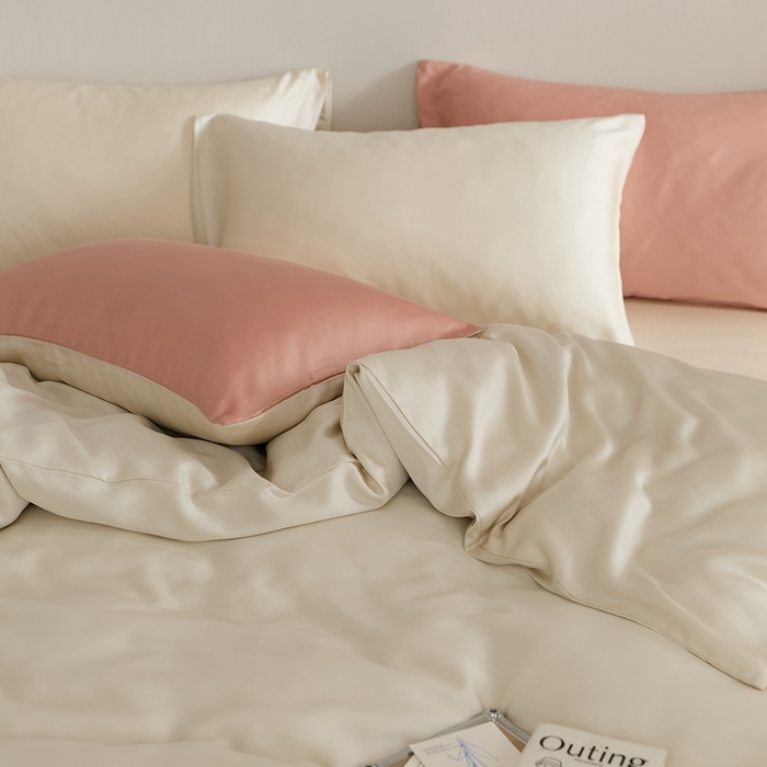 91家纺网 家纺一手货源 找家纺 2025新款A类奥地利进口60支兰精天丝莱赛尔轻奢纯色双拼四件套 极地白