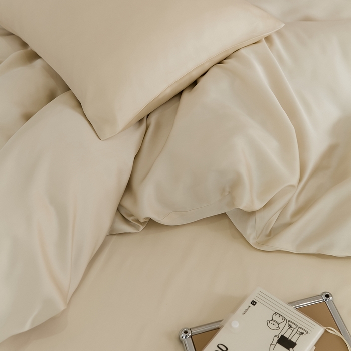 91家纺网 家纺一手货源 找家纺 2025新款A类奥地利进口60支兰精天丝莱赛尔轻奢纯色双拼四件套 极地白