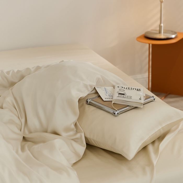 91家纺网 家纺一手货源 找家纺 2025新款A类奥地利进口60支兰精天丝莱赛尔轻奢纯色双拼四件套 极地白