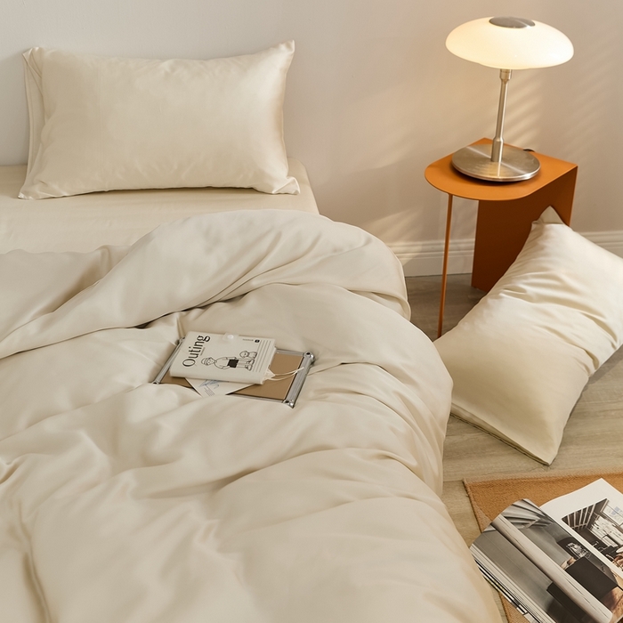 91家纺网 家纺一手货源 找家纺 2025新款A类奥地利进口60支兰精天丝莱赛尔轻奢纯色双拼四件套 极地白