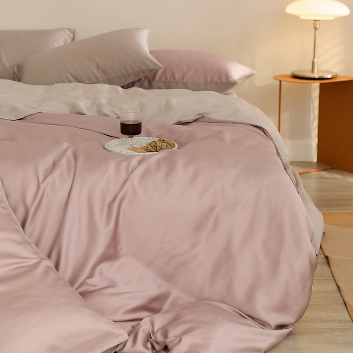 91家纺网 家纺一手货源 找家纺 2025新款A类奥地利进口60支兰精天丝莱赛尔轻奢纯色双拼四件套 满天星紫-曙光银