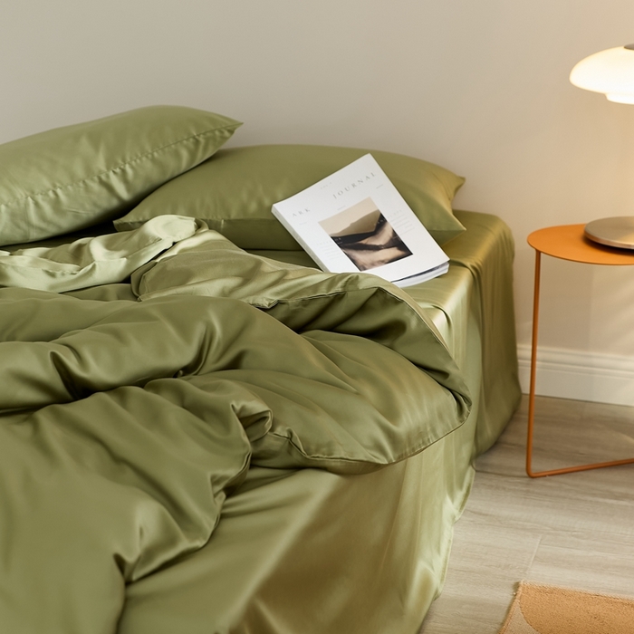 91家纺网 家纺一手货源 找家纺 2025新款A类奥地利进口60支兰精天丝莱赛尔轻奢纯色双拼四件套 欧芹绿