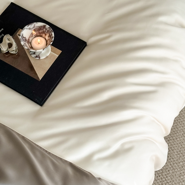 91家纺网 家纺一手货源 找家纺 2025新款A类奥地利进口60支兰精天丝莱赛尔轻奢纯色双拼四件套 乳蛋白-冷岩灰