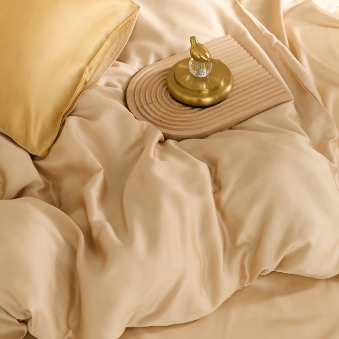 91家纺网 家纺一手货源 找家纺 2025新款A类奥地利进口60支兰精天丝莱赛尔轻奢纯色双拼四件套 沙茶色