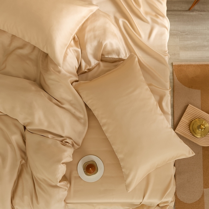 91家纺网 家纺一手货源 找家纺 2025新款A类奥地利进口60支兰精天丝莱赛尔轻奢纯色双拼四件套 沙茶色