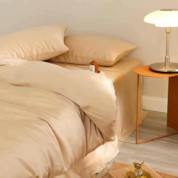 91家纺网 家纺一手货源 找家纺 2025新款A类奥地利进口60支兰精天丝莱赛尔轻奢纯色双拼四件套 沙茶色