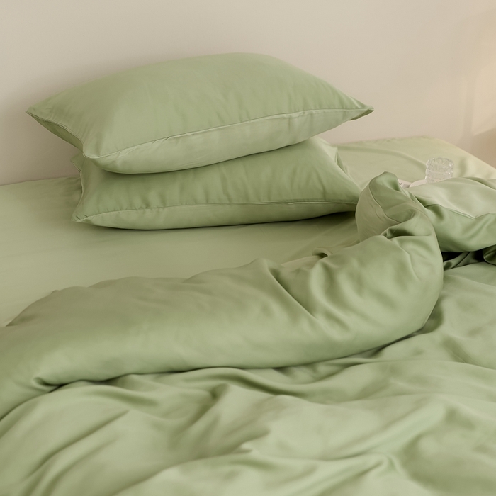 91家纺网 家纺一手货源 找家纺 2025新款A类奥地利进口60支兰精天丝莱赛尔轻奢纯色双拼四件套 香奈儿绿-嫩叶绿