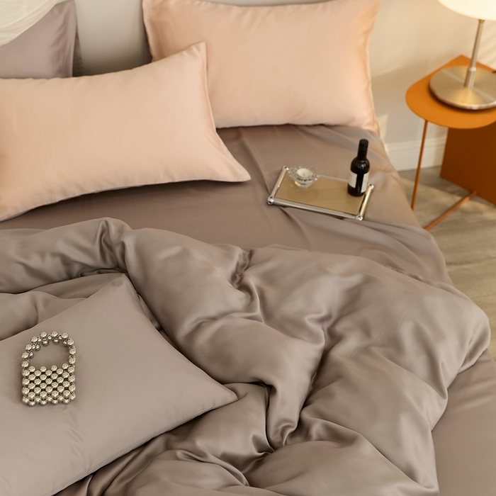 91家纺网 家纺一手货源 找家纺 2025新款A类奥地利进口60支兰精天丝莱赛尔轻奢纯色双拼四件套 岩石灰