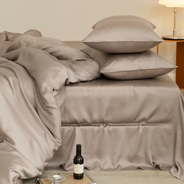 91家纺网 家纺一手货源 找家纺 2025新款A类奥地利进口60支兰精天丝莱赛尔轻奢纯色双拼四件套 岩石灰