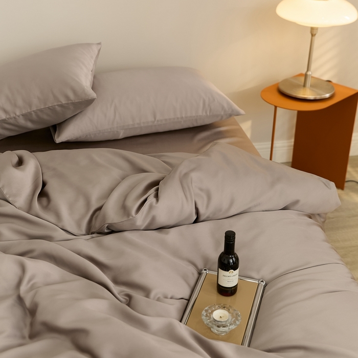 91家纺网 家纺一手货源 找家纺 2025新款A类奥地利进口60支兰精天丝莱赛尔轻奢纯色双拼四件套 岩石灰