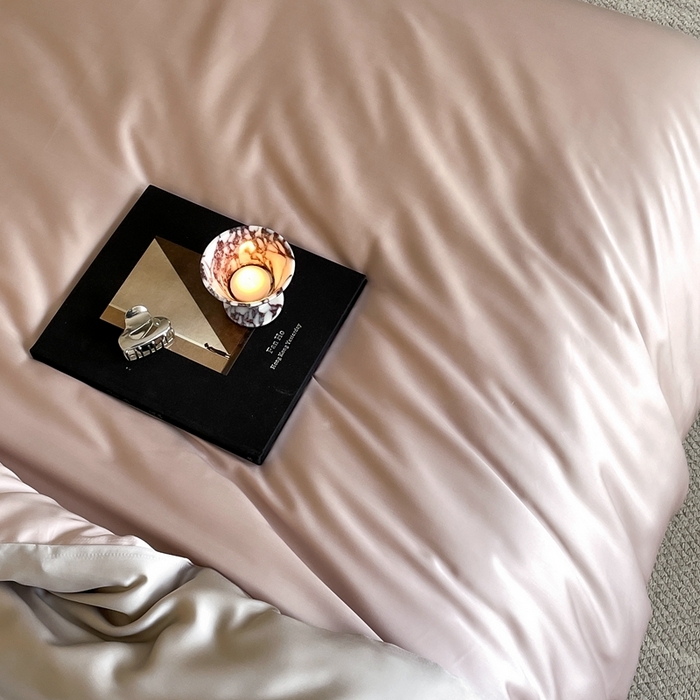 91家纺网 家纺一手货源 找家纺 2025新款A类奥地利进口60支兰精天丝莱赛尔轻奢纯色双拼四件套 夜影凝香-霜华银