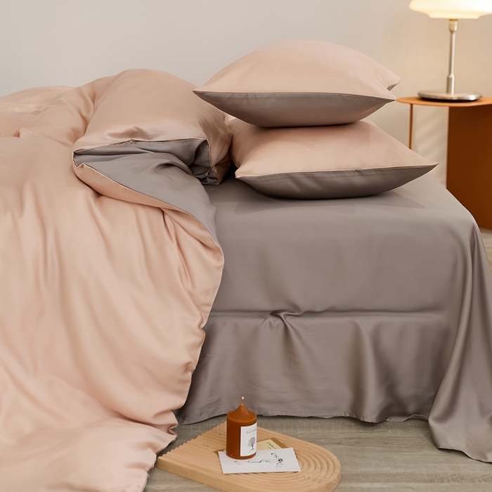 91家纺网 家纺一手货源 找家纺 2025新款A类奥地利进口60支兰精天丝莱赛尔轻奢纯色双拼四件套 月光色-岩石灰