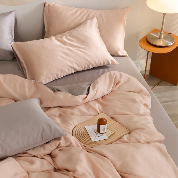 91家纺网 家纺一手货源 找家纺 2025新款A类奥地利进口60支兰精天丝莱赛尔轻奢纯色双拼四件套 月光色-岩石灰