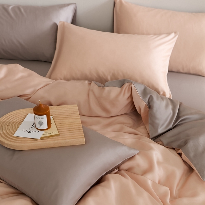 91家纺网 家纺一手货源 找家纺 2025新款A类奥地利进口60支兰精天丝莱赛尔轻奢纯色双拼四件套 月光色-岩石灰