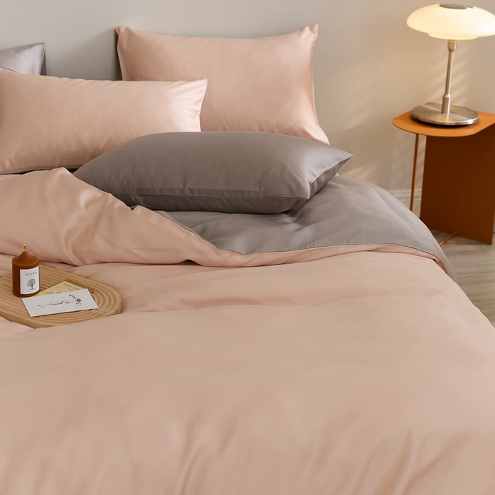 91家纺网 家纺一手货源 找家纺 2025新款A类奥地利进口60支兰精天丝莱赛尔轻奢纯色双拼四件套 月光色-岩石灰