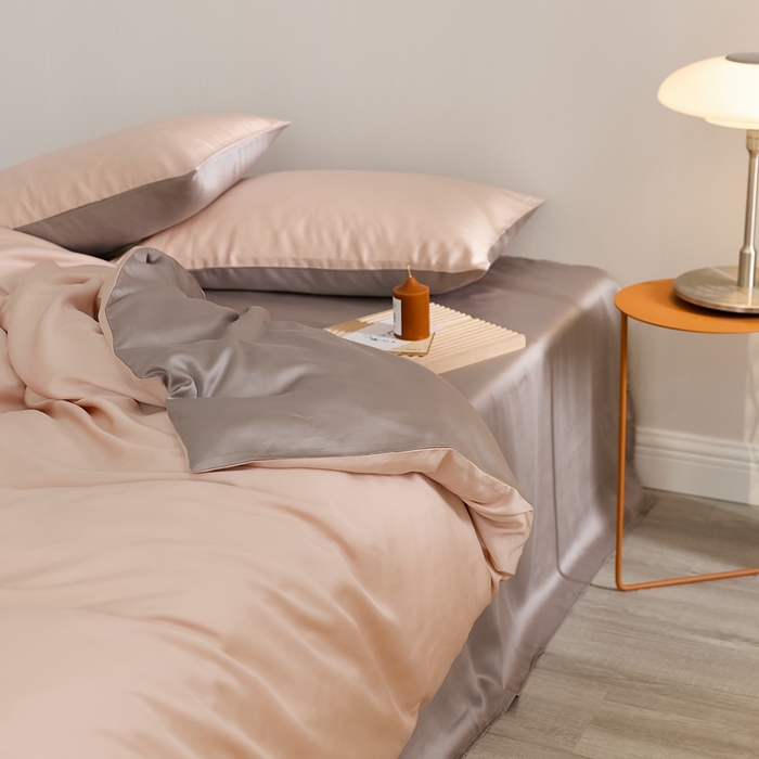 91家纺网 家纺一手货源 找家纺 2025新款A类奥地利进口60支兰精天丝莱赛尔轻奢纯色双拼四件套 月光色-岩石灰