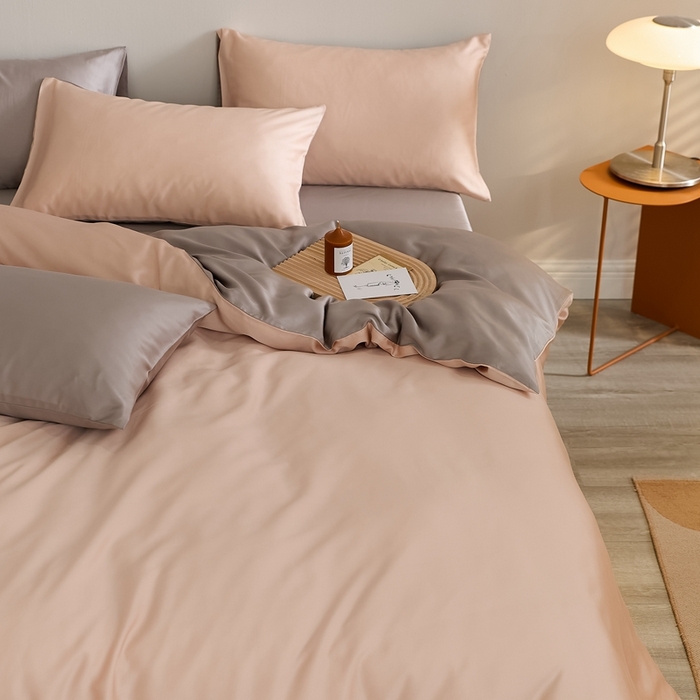 91家纺网 家纺一手货源 找家纺 2025新款A类奥地利进口60支兰精天丝莱赛尔轻奢纯色双拼四件套 月光色-岩石灰