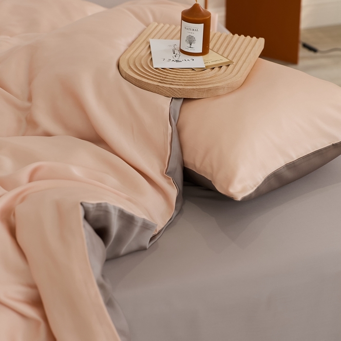 91家纺网 家纺一手货源 找家纺 2025新款A类奥地利进口60支兰精天丝莱赛尔轻奢纯色双拼四件套 月光色-岩石灰