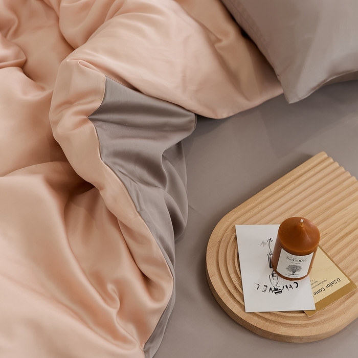 91家纺网 家纺一手货源 找家纺 2025新款A类奥地利进口60支兰精天丝莱赛尔轻奢纯色双拼四件套 月光色-岩石灰