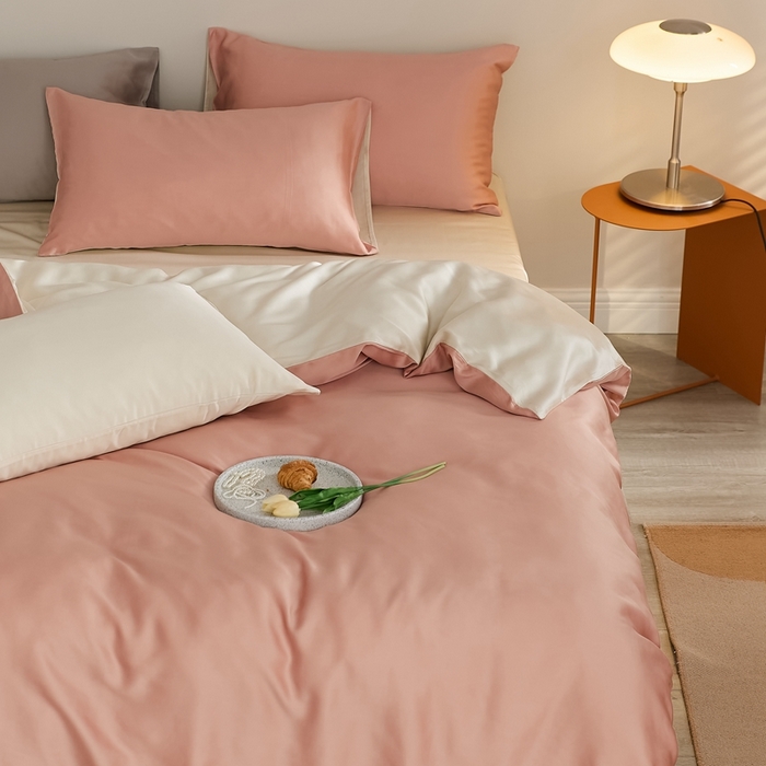 91家纺网 家纺一手货源 找家纺 2025新款A类奥地利进口60支兰精天丝莱赛尔轻奢纯色双拼四件套 芝芝桃桃-极地白