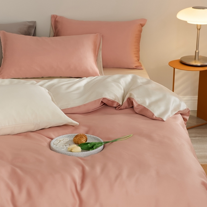 91家纺网 家纺一手货源 找家纺 2025新款A类奥地利进口60支兰精天丝莱赛尔轻奢纯色双拼四件套 芝芝桃桃-极地白