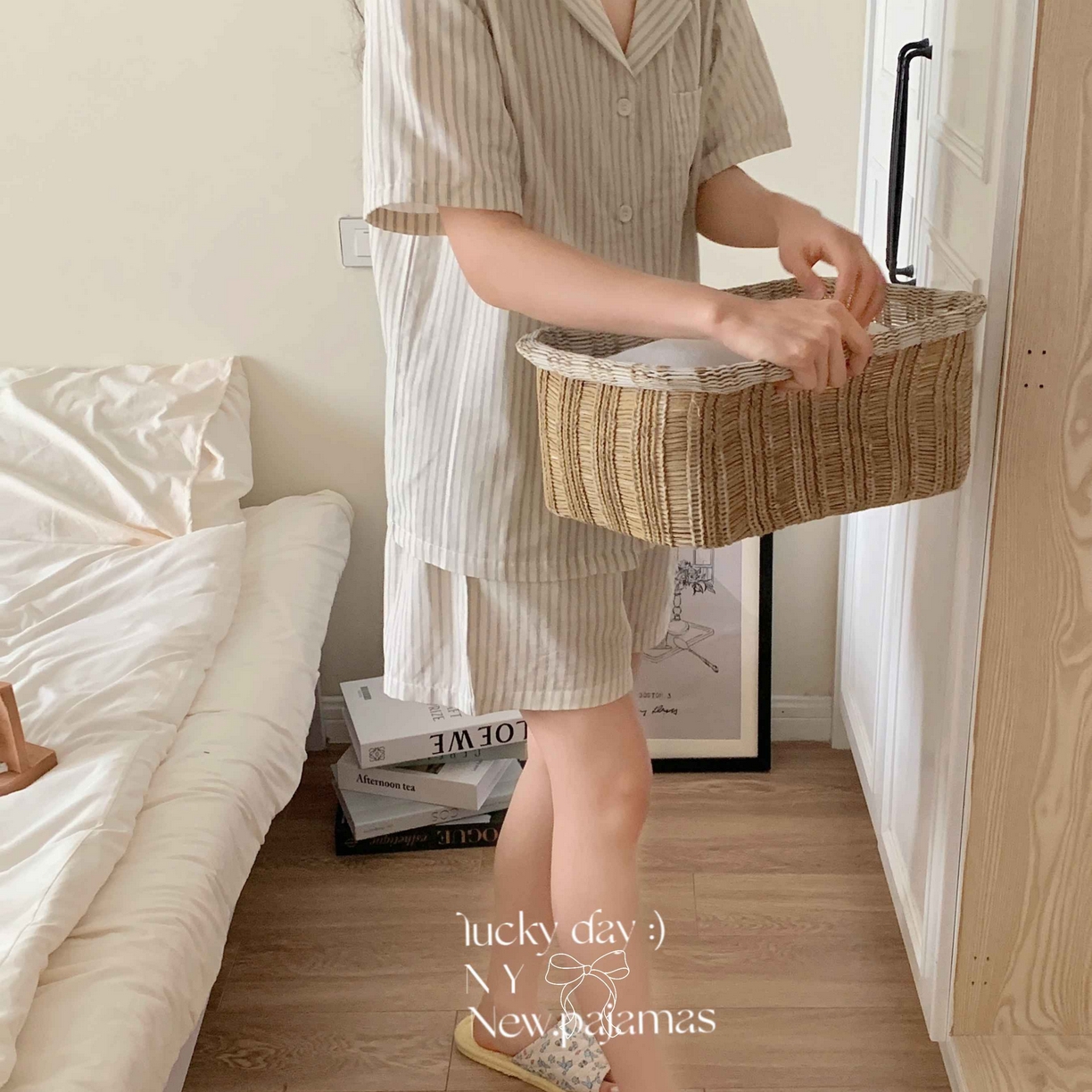 91家纺网 家纺一手货源 找家纺 （总）纽约生活 2025新款条纹黑猫短短家居服