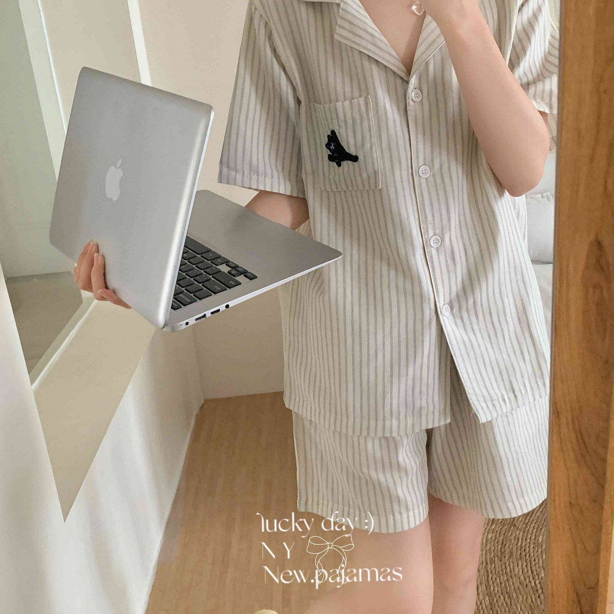 91家纺网 家纺一手货源 找家纺 （总）纽约生活 2025新款条纹黑猫短短家居服