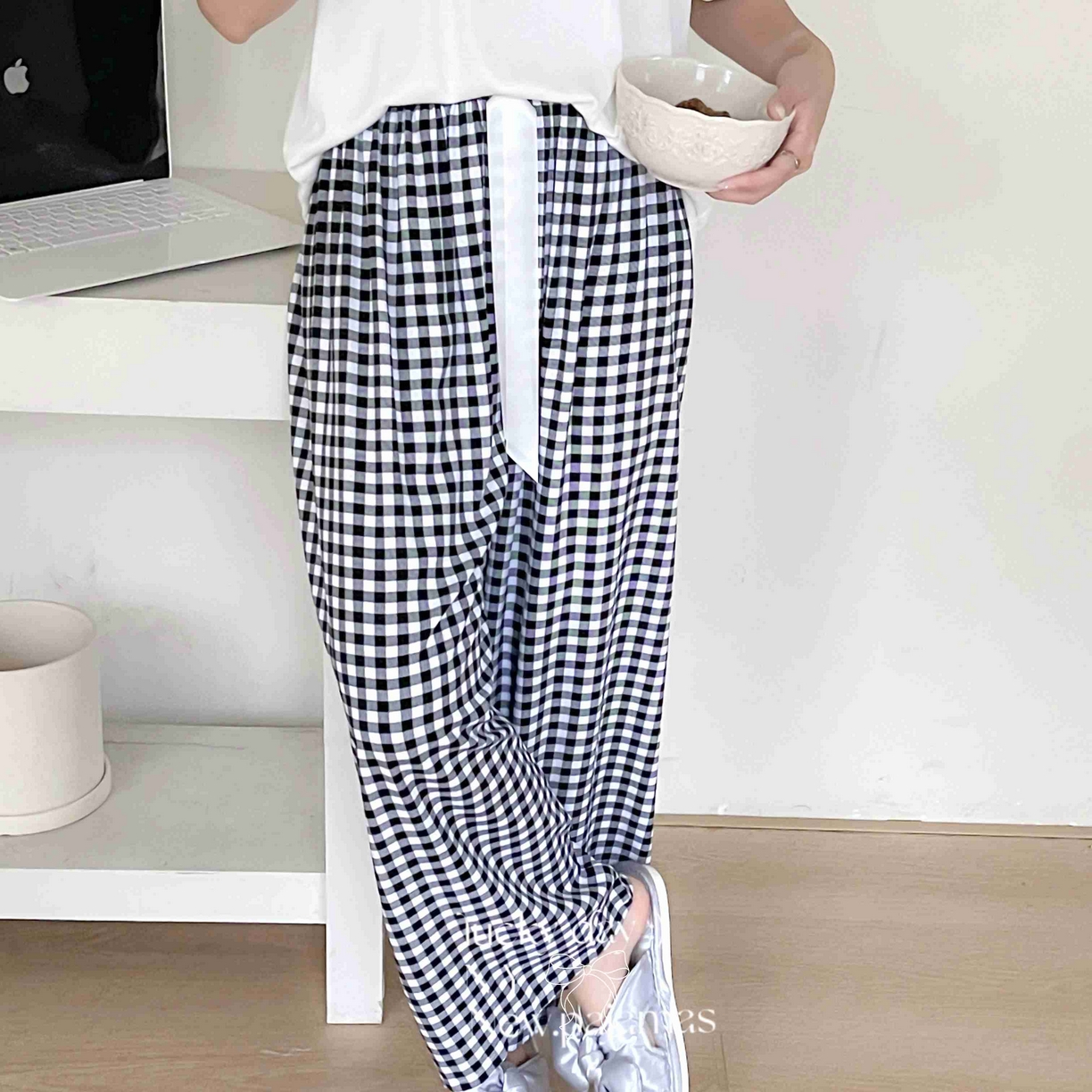 91家纺网 家纺一手货源 找家纺 纽约生活 2025新款人棉阔腿裤 黑白格