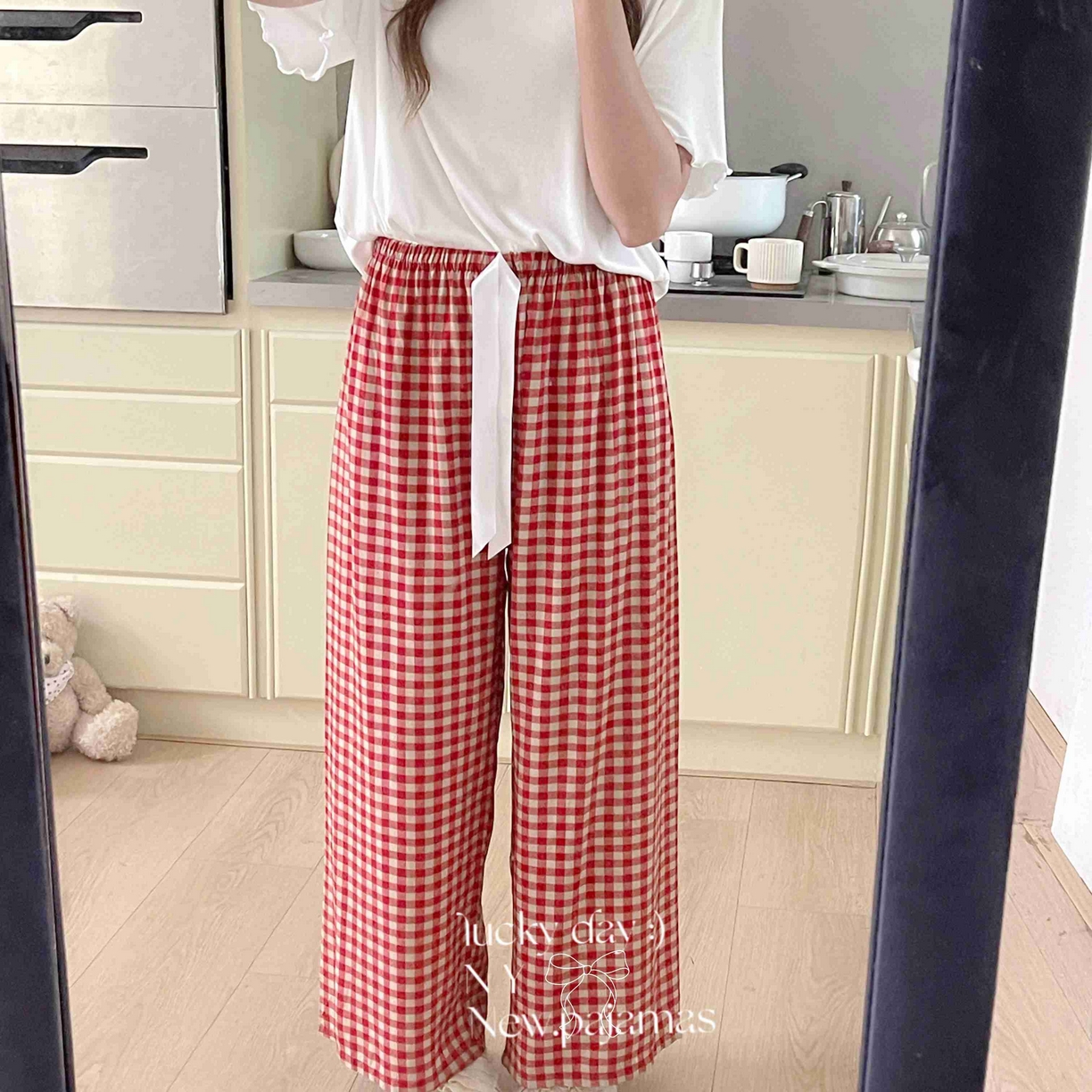 91家纺网 家纺一手货源 找家纺 纽约生活 2025新款人棉阔腿裤 红格