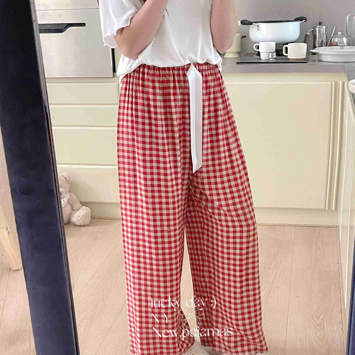 91家纺网 家纺一手货源 找家纺 纽约生活 2025新款人棉阔腿裤 红格