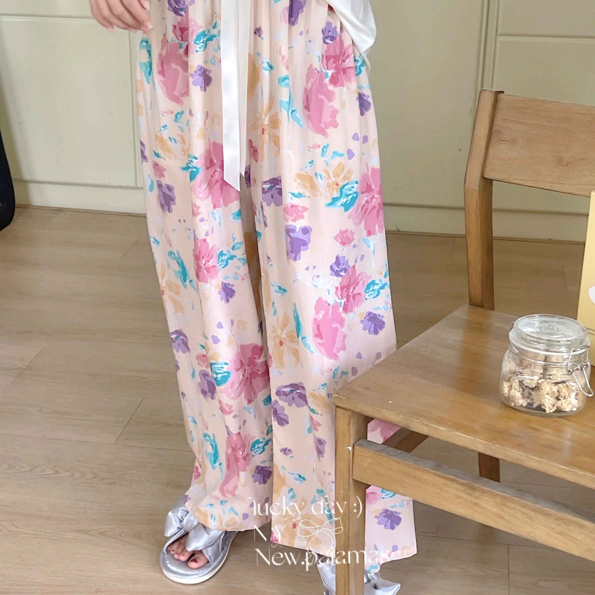 91家纺网 家纺一手货源 找家纺 纽约生活 2025新款人棉阔腿裤 花海